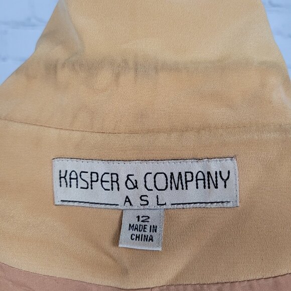 VTG Kasper & Company Yellow 100% Silk Buttoned Lined Notch Suit Jacket 12 - Picture 3 of 16